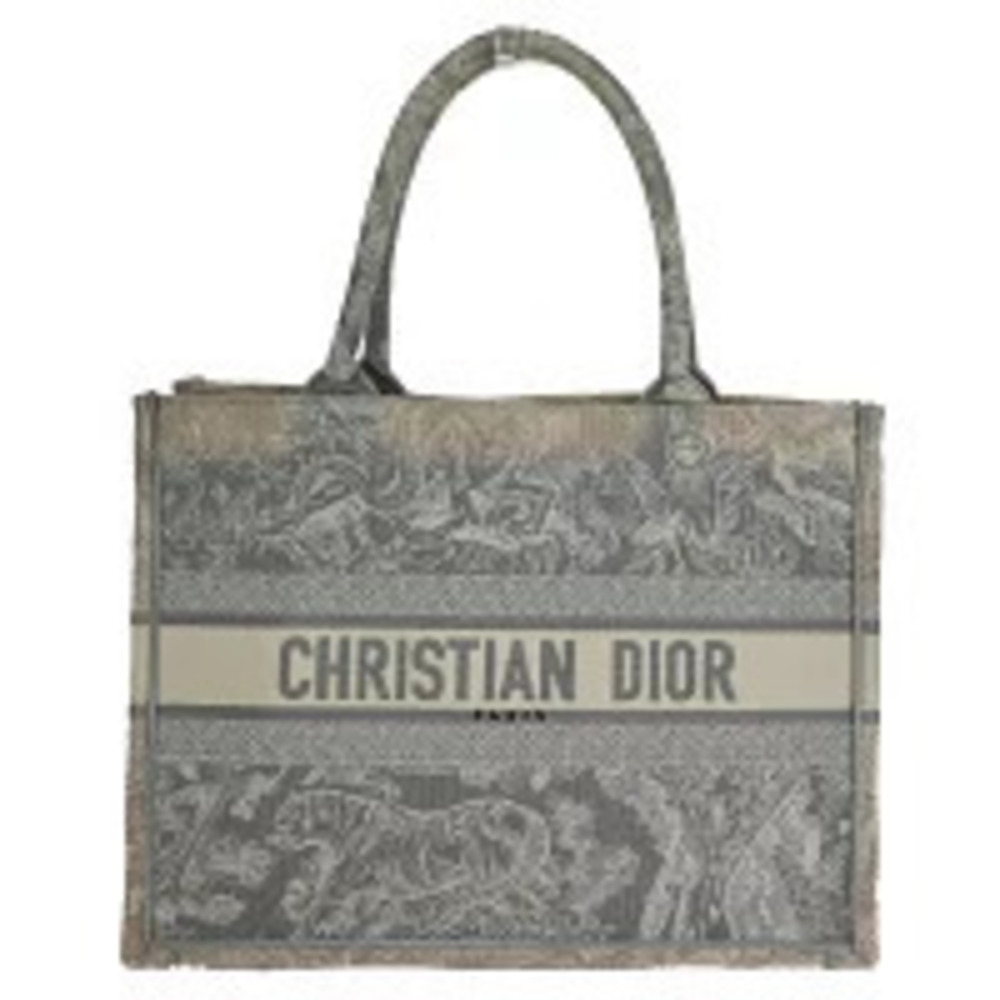 Christian Dior Book Tote Handbag Embroide red Canvas Leather Gray